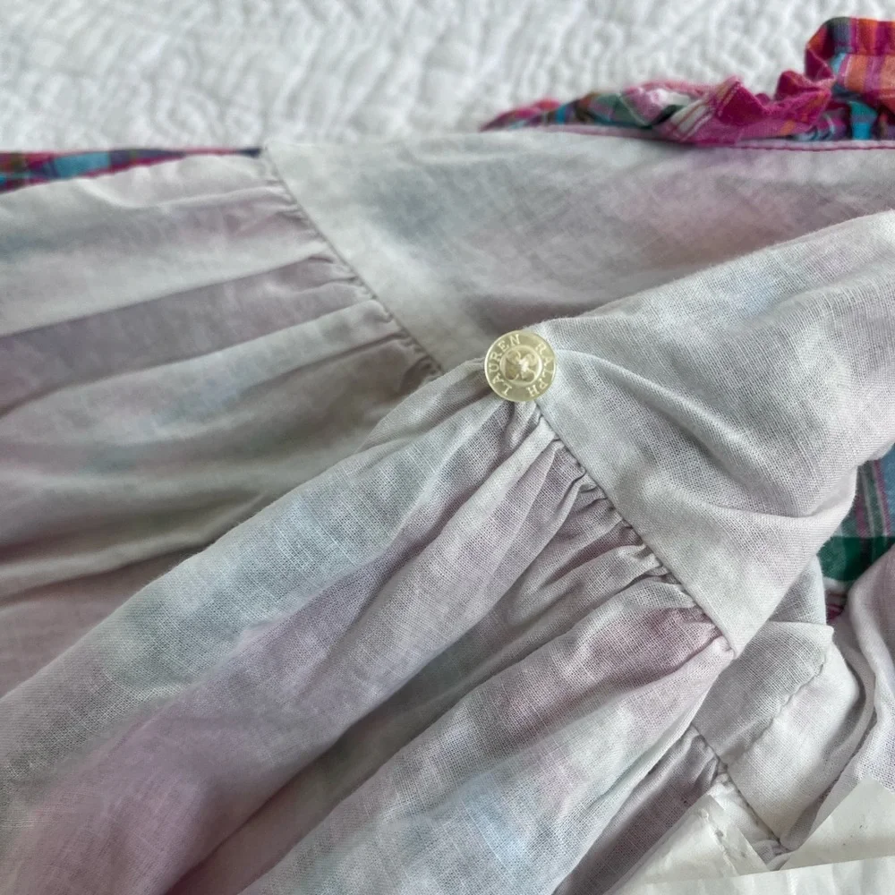 Ralph Lauren Baby Girl Madras Plaid Ruffle Wrap Dress 9 Months Like New infant
